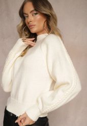 Jasnobeżowy Sweter z Wiskozą i Splotem w Stylu Warkocz z Półgolfem Sinithia. Brązowe swetry Renee, na zimę, bez wzorów, z wiskozy, bez ramiączek. Za 99.99 zł.