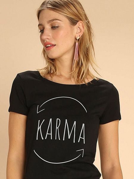 WOOOP Koszulka "Karma" w kolorze czarnym rozmiar: XXL. Czarne bluzki Wooop, xxl, bez wzorów, z bawełny, bez kołnierzyka, bez ramiączek. Za 77.95 zł.