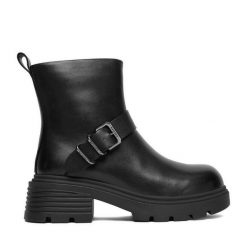 Botki Badura. Czarne botki Badura, bez wzorów, bez obcasa, na płaskiej podeszwie, bez zapięcia. Za 299.99 zł.