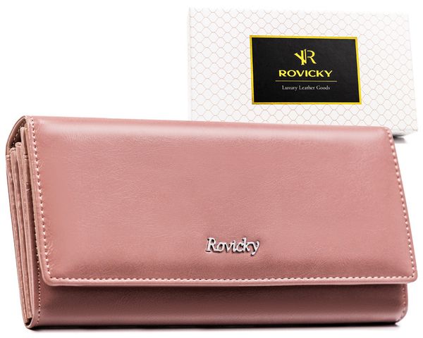 Portfel damski Rovicky RPX-24-ML różowy. Czerwone portfele ROVICKY, bez wzorów, ze skóry. Za 63.99 zł.