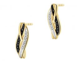 Kolczyki z żółtego złota z diamentami - 0,06 ct - próba 585. Żółte kolczyki Apart, z diamentem, złote. Za 2,090.00 zł.