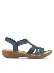 Rieker Sandały 60800-14 Granatowy. Niebieskie sandały Rieker, bez wzorów, z syntetyku, bez obcasa, na płaskiej podeszwie, bez zapięcia. Za 289.99 zł.