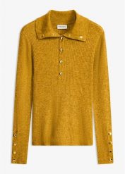 Sweter polo z wiskozą. Żółte swetry bonprix, bez wzorów, z wiskozy, bez ramiączek. Za 129.99 zł.
