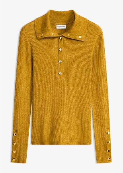 Sweter polo z wiskozą. Żółte swetry bonprix, bez wzorów, z wiskozy, bez ramiączek. Za 129.99 zł.