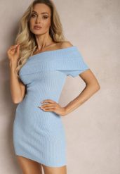 Jasnoniebieska Taliowana Sukienka Hiszpanka Mini z Elastycznej Tkaniny Naliresa. Niebieskie sukienki Renee, bez wzorów, z tkaniny, bez kołnierzyka, bez ramiączek, mini. Za 89.99 zł.