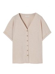 TATUUM Bluzka "Polinezja" w kolorze beżowym rozmiar: M. Brązowe bluzki Tatuum, m, bez wzorów, bez kołnierzyka, bez ramiączek. Za 87.45 zł.