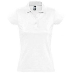 Damska Koszulka Polo Prescott Jersey. Białe koszulki polo SOL'S, s, bez wzorów, z jersey, bez kołnierzyka, bez ramiączek. Za 72.99 zł.