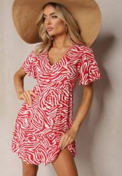 Czerwona Rozkloszowana Sukienka Mini z Wiskozy Ozdobiona Hipnotyzującym Printem Aluraisa. Czerwone sukienki Renee, l, bez wzorów, z wiskozy, bez kołnierzyka, bez ramiączek, mini, rozkloszowane. Za 79.99 zł.