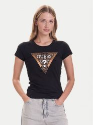 Guess T-Shirt W5BI28 J1314 Czarny Slim Fit. Czarne t-shirty Guess, xl, z aplikacjami, z bawełny, bez kołnierzyka, bez ramiączek. Za 189.99 zł.