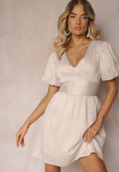 Beżowa Taliowana Sukienka z Dodatkiem Bawełny na Suwak Ozdobiona Bufiastymi Rękawami Malfea. Brązowe sukienki Renee, na co dzień, m, bez wzorów, z bawełny, eleganckie, bez kołnierzyka, bez ramiączek, mini, kopertowe. Za 109.99 zł.