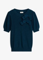 Sweter z aplikacją w kształcie kokardy. Czerwone swetry bonprix, z aplikacjami, bez ramiączek. Za 109.99 zł.