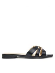 Guess Klapki FLJRLL LEA19 Czarny. Czarne klapki Guess, z aplikacjami, ze skóry, bez obcasa. Za 299.99 zł.