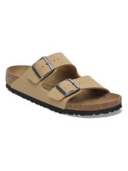 Birkenstock Skórzane klapki "Arizona" w kolorze beżowym rozmiar: 39. Brązowe klapki Birkenstock, bez wzorów, z nubiku, z otwartym noskiem, bez obcasa. Za 384.45 zł.