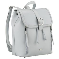 Pojemny plecak damski ze skóry ekologicznej w szarym kolorze wyposażony w nóżki ochronne Rovicky R-L61409. Brązowe plecaki ROVICKY, bez wzorów, ze skóry ekologicznej. Za 129.99 zł.