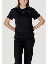 Guess T-Shirt V5GI00 I3Z14 Czarny Regular Fit. Czarne t-shirty Guess, s, z aplikacjami, z bawełny, bez kołnierzyka, bez ramiączek. Za 119.99 zł.