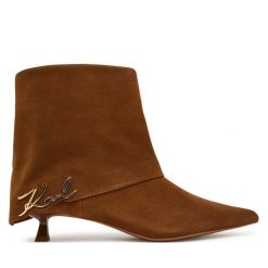 Botki KARL LAGERFELD. Brązowe botki KARL LAGERFELD, bez wzorów, bez obcasa, na szpilce, bez zapięcia. Za 1,099.00 zł.