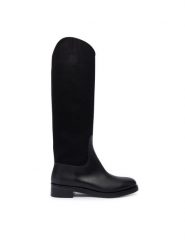 Max Mara Oficerki Cavalierewk 2524796112600 Czarny. Czarne kozaki Max Mara, z materiału, bez obcasa, na płaskiej podeszwie, bez zapięcia. Za 4,149.00 zł.