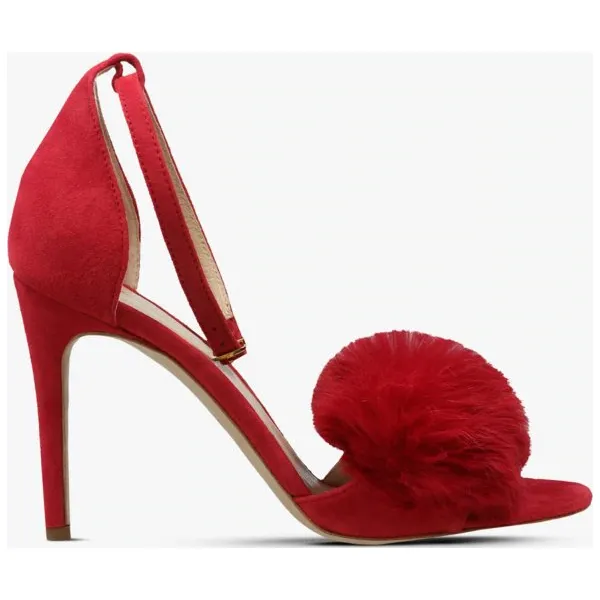 Symbiosis Lisa Fur Sandały Na Szpilce Czerwone buty damskie, czerwony, rozmiar 9. Czerwone sandały Symbiosis, bez wzorów, ze skóry, eleganckie, bez obcasa, na szpilce, bez zapięcia. W wyprzedaży za 199.99 zł.