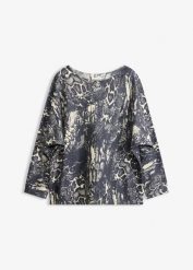 Sweter we wzór skóry węża z rękawami typu nietoperz. Szare swetry bonprix, bez wzorów, ze skóry, bez ramiączek. Za 139.99 zł.