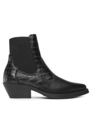 ONLY Botki 15304869 Czarny. Czarne botki Only, bez wzorów, ze skóry, bez obcasa, na słupku, bez zapięcia. Za 299.99 zł.