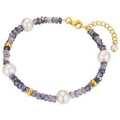 Valero Pearls Srebro wysokiej pr óby Cyjanit Perła hodowlana słodkowodna Bransoletki 1 ct Damski. Białe bransoletki Valero Pearls, z perłą, pozłacane. Za 349.99 zł.