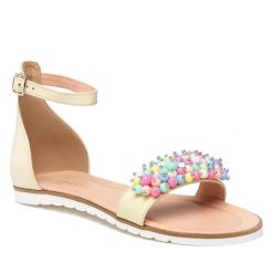 Sandały Flamingo. Żółte sandały Flamingo, bez wzorów, bez obcasa, na płaskiej podeszwie, bez zapięcia. Za 259.99 zł.