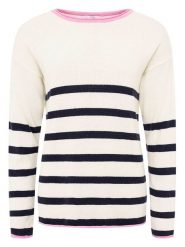 Zwillingsherz Sweter "Stripes" w kolorze kremowo-granatowym rozmiar: L. Brązowe swetry Zwillingsherz, l, bez wzorów, z kaszmiru, bez ramiączek. Za 202.50 zł.