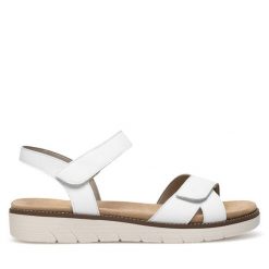 Sandały Remonte. Białe sandały Remonte, bez wzorów, bez obcasa, na płaskiej podeszwie, bez zapięcia. Za 369.99 zł.