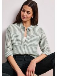 Street One Lniana koszula w kolorze zielono-białym rozmiar: 42. Białe koszule Street One, bez wzorów, ze lnu, street, bez kołnierzyka, bez ramiączek. Za 169.95 zł.