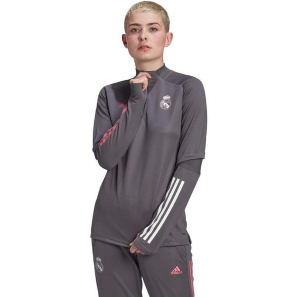 Bluza treningowa damska Adidas Real Madrid. Szare bluzy Adidas, bez wzorów, z poliesteru, bez kaptura. W wyprzedaży za 196.00 zł.