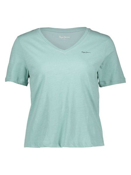 Pepe Jeans Koszulka w kolorze turkusowym rozmiar: S. Niebieskie bluzki Pepe Jeans, s, bez wzorów, z jeansu, bez kołnierzyka, bez ramiączek. Za 64.95 zł.