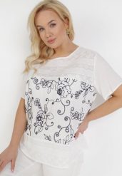 Biało-Granatowa Bluzka Antesio. Białe bluzki Born2be, xl, bez wzorów, z bawełny, eleganckie, bez kołnierzyka, bez ramiączek. Za 49.99 zł.