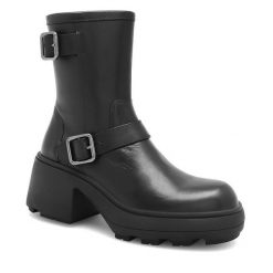 Botki Badura. Czarne botki Badura, bez wzorów, bez obcasa, na słupku, bez zapięcia. Za 359.99 zł.