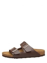 Birkenstock Klapki "Arizona" w kolorze brązowym rozmiar: 37. Brązowe klapki Birkenstock, bez wzorów, z otwartym noskiem, bez obcasa. Za 266.03 zł.