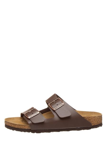 Birkenstock Klapki "Arizona" w kolorze brązowym rozmiar: 37. Brązowe klapki Birkenstock, bez wzorów, z otwartym noskiem, bez obcasa. Za 325.03 zł.