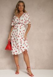 Biała Rozkloszowana Sukienka z Bawełny Zdobiona Printem w Wisienki Folenea. Białe sukienki Renee, na randkę, l, z aplikacjami, z bawełny, klasyczne, bez kołnierzyka, bez ramiączek, midi, rozkloszowane. Za 49.99 zł.