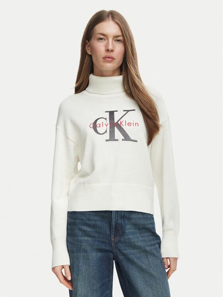Calvin Klein Jeans Golf LV047H329G Kremowy Regular Fit. Białe golfy Calvin Klein Jeans, xl, bez wzorów, z bawełny, bez ramiączek. Za 449.99 zł.