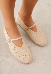 Ciemnobeżowe Balerinki VICES z Ażurową Cholewką i Plecionką Malella. Brązowe baleriny Born2be, w ażurowe wzory, z materiału, z okrągłym noskiem, bez obcasa, na płaskiej podeszwie. Za 99.99 zł.