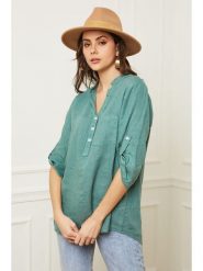 Fleur de Lin Lniana bluzka "Bjorg" w kolorze zielonym rozmiar: XL. Zielone bluzki Fleur de Lin, xl, bez wzorów, ze lnu, bez kołnierzyka, bez ramiączek. Za 183.03 zł.