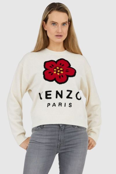 KENZO Kremowy sweter damski boke flower, Rozmiar S. Białe swetry Kenzo, s, bez wzorów, bez ramiączek. W wyprzedaży za 810.99 zł.