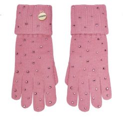 Rękawiczki Damskie Guess. Czerwone rękawiczki Guess, z aplikacjami, z dzianiny. Za 199.99 zł.