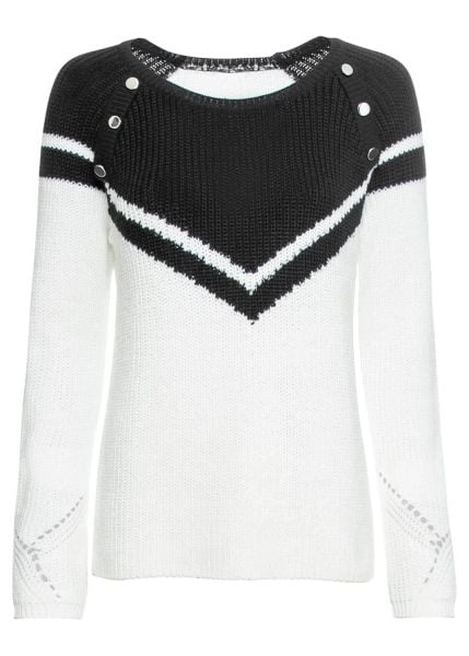 Sweter z guzikami. Czarne swetry bonprix, bez wzorów, bez ramiączek. Za 124.99 zł.