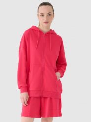 4F Bluza dresowa rozpinana z kapturem damska - różowa M. Czerwone bluzy 4f, m, bez wzorów, z bawełny, z kapturem. W wyprzedaży za 119.99 zł.