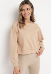 Beżowa Bawełniana Bluza Oversize o Krótszym Kroju Vesperana. Brązowe bluzy Born2be, l, bez wzorów, z bawełny, bez kaptura. Za 49.99 zł.