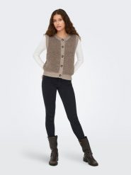 JDY Bezrękawnik w kolorze beżowym rozmiar: M. Brązowe swetry JDY, m, bez wzorów, bez ramiączek. Za 100.28 zł.