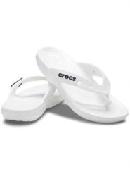 Crocs Japonki "Classic" w kolorze białym rozmiar: 45/46. Białe klapki Crocs, bez wzorów, z tworzywa sztucznego, z otwartym noskiem, bez obcasa. Za 87.61 zł.