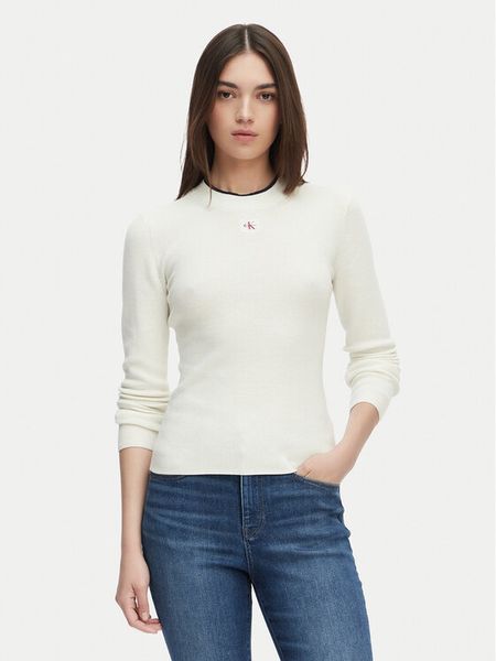 Calvin Klein Jeans Sweter LV047G309G Kremowy Regular Fit. Białe swetry Calvin Klein Jeans, l, bez wzorów, z bawełny, bez ramiączek. Za 368.99 zł.