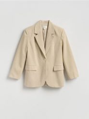 Marynarka z dodatkiem wełny - beżowy. Brązowe marynarki i żakiety Reserved, l, bez wzorów, z tkaniny. Za 329.99 zł.