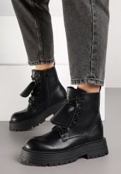Czarne Klasyczne Botki Workery Vemivra. Czarne botki Born2be, bez wzorów, z jeansu, bez obcasa, na płaskiej podeszwie, bez zapięcia. Za 159.99 zł.
