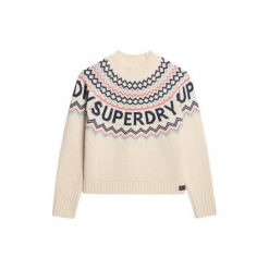 Wzorzysty sweter jacquard damski Superdry. Brązowe swetry Superdry, na zimę, bez wzorów, bez ramiączek. Za 363.95 zł.